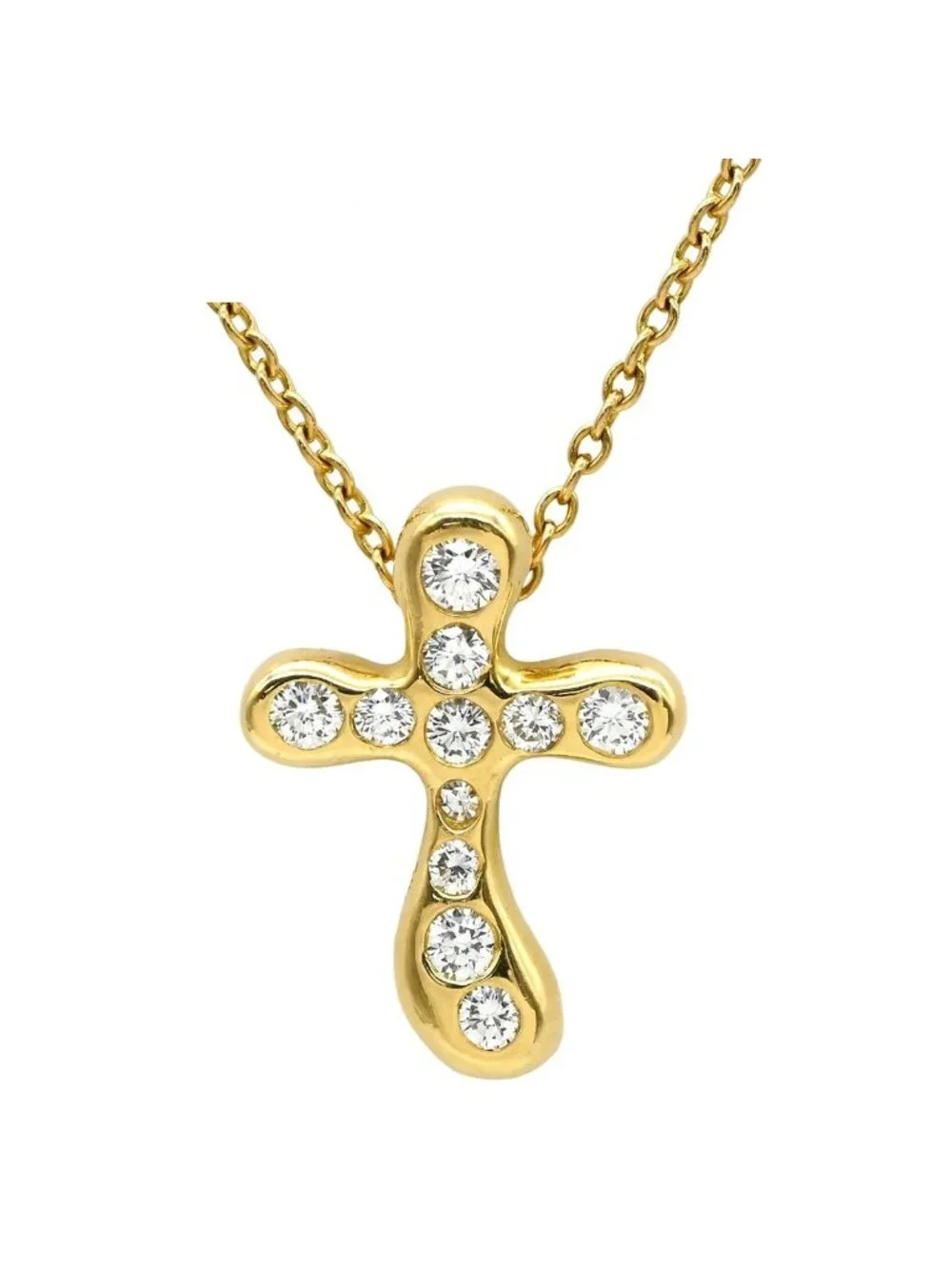 Tiffany & Co Necklace Dots Cross Diamond Yellow Gold Elsa Peretti Small